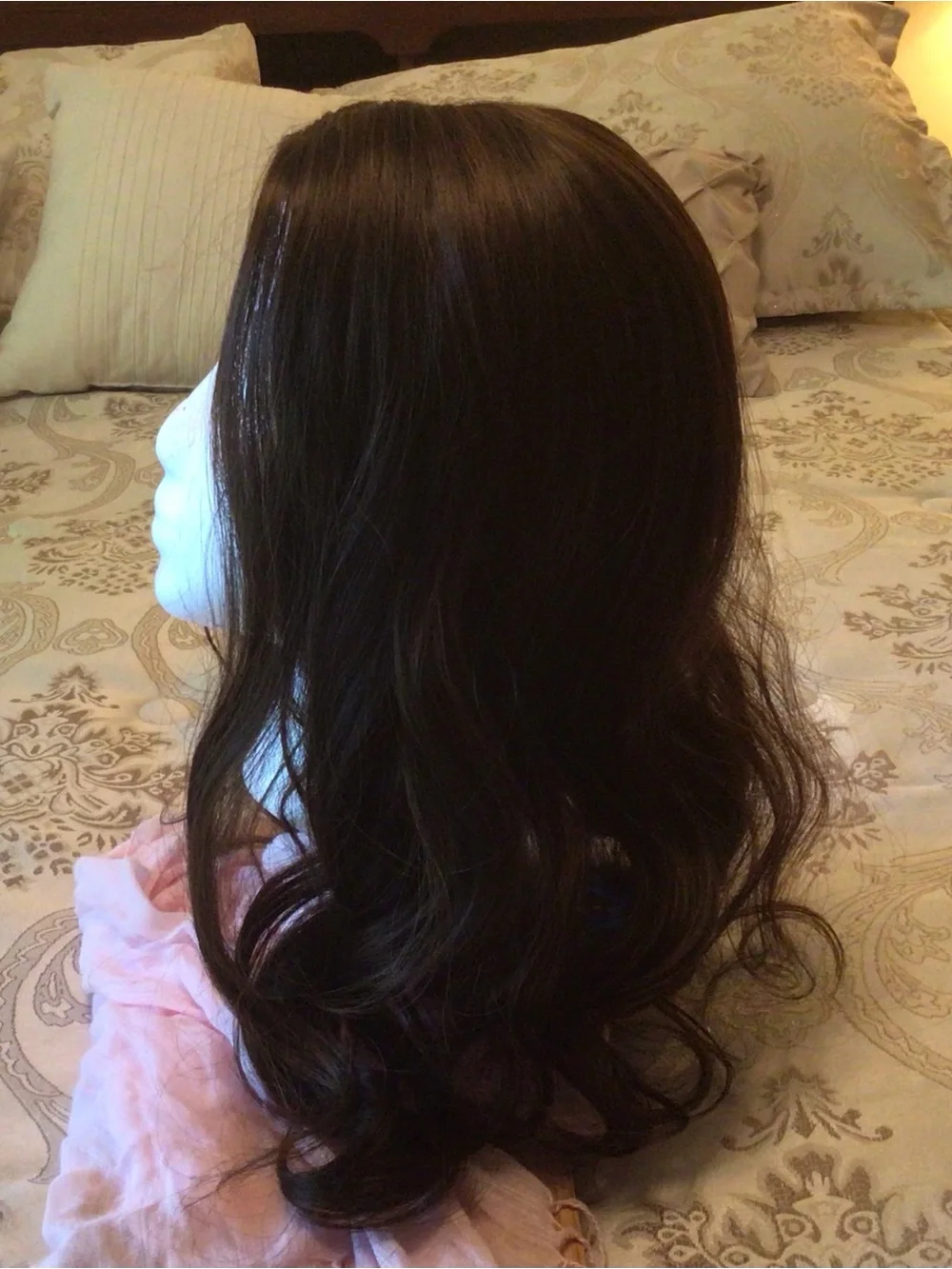 Dark Brown Synthetic Hair Topper 16 inch Long with Curled Ends